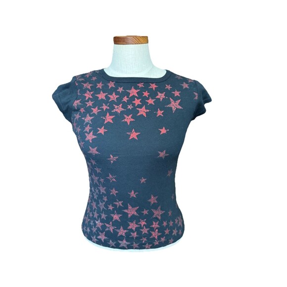 NWT Vintage Y2K Self Esteem Baby Tee Punk Rock Grunge Glitter Stars Juniors M - Picture 2 of 6